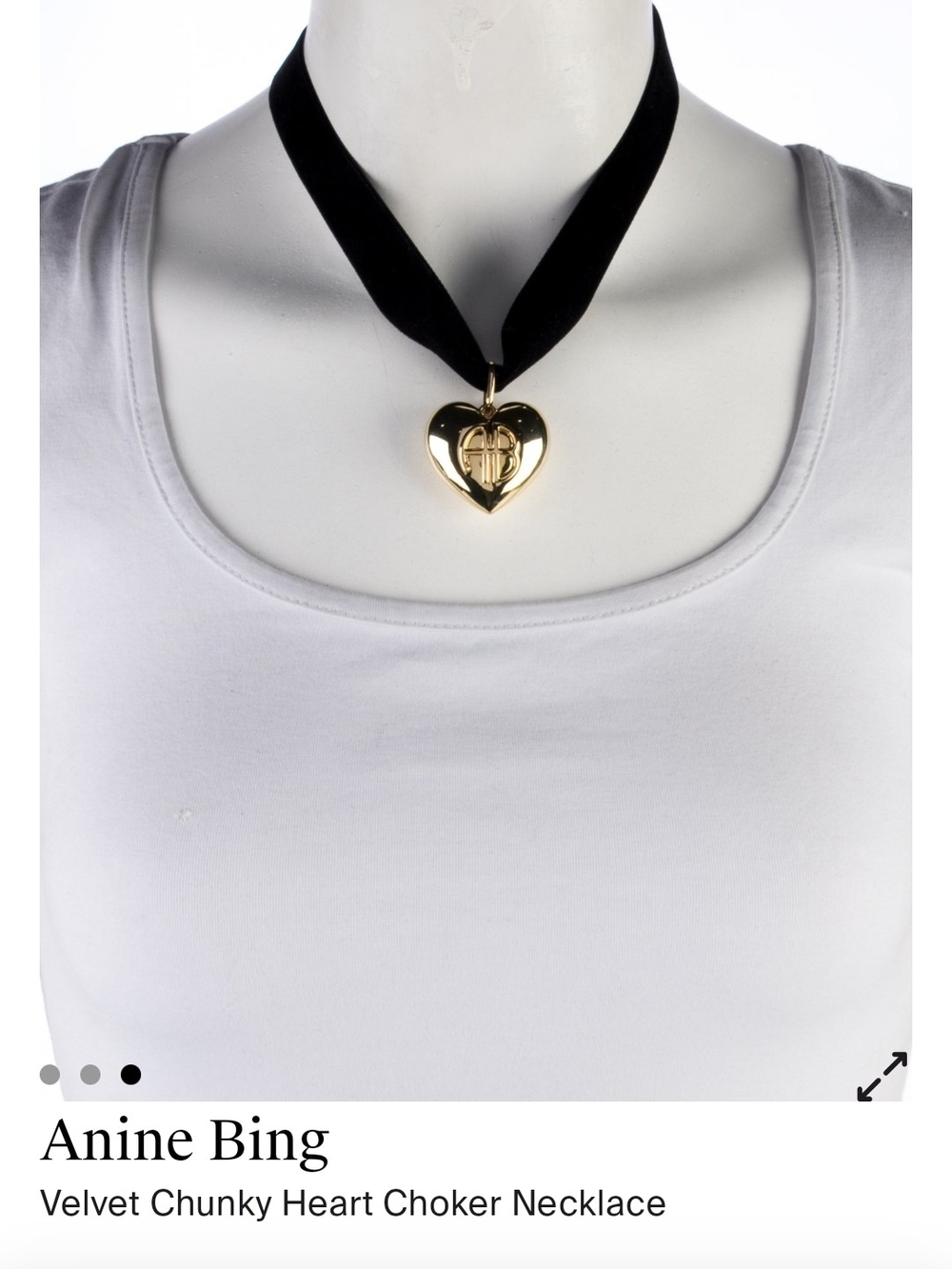 Anine Bing Black Velvet Choker with Gold Heart Pendant